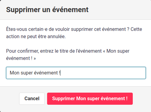 modale de suppression d'un événement