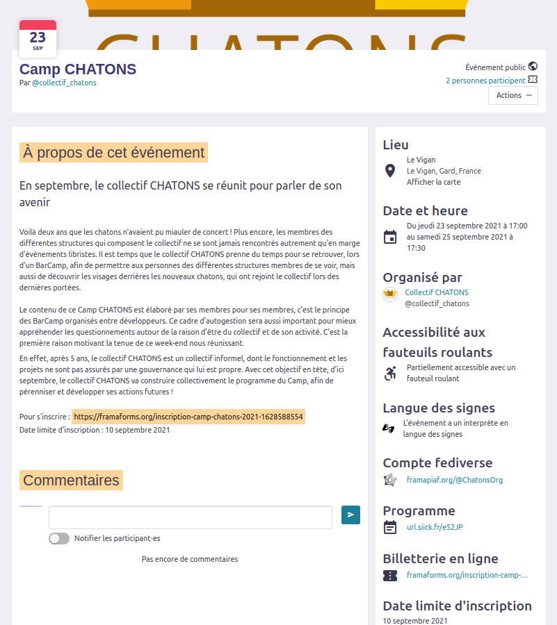 img qui montre une page d'événement avec la colonne métadonnées