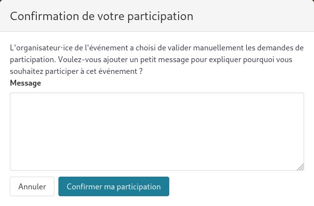 modale de confirmation de participation