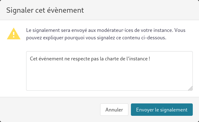 modale de signalement d'un événement