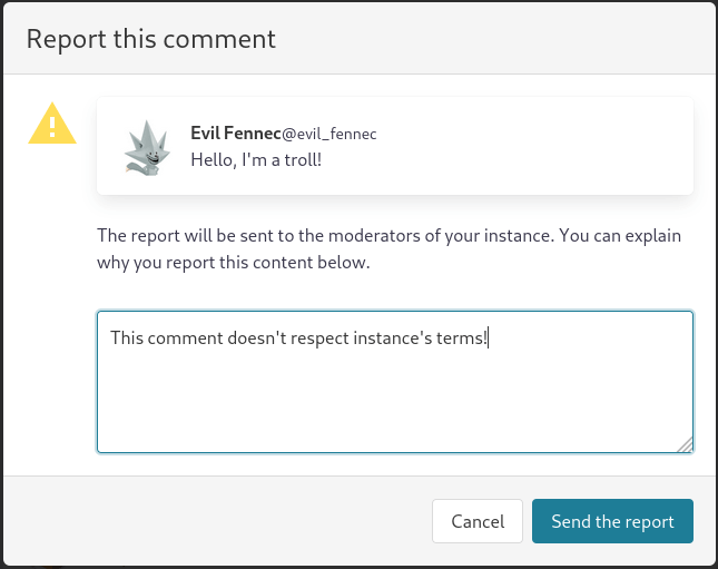 comment report modal