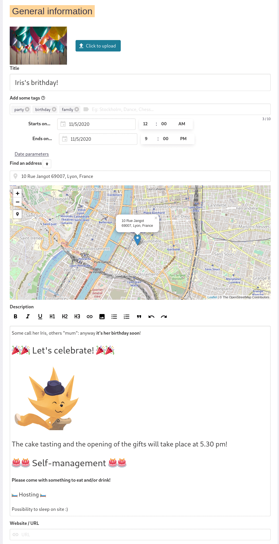 image: create event filled