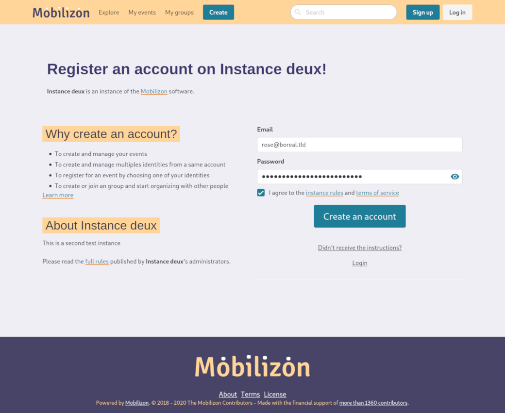 sign up page
